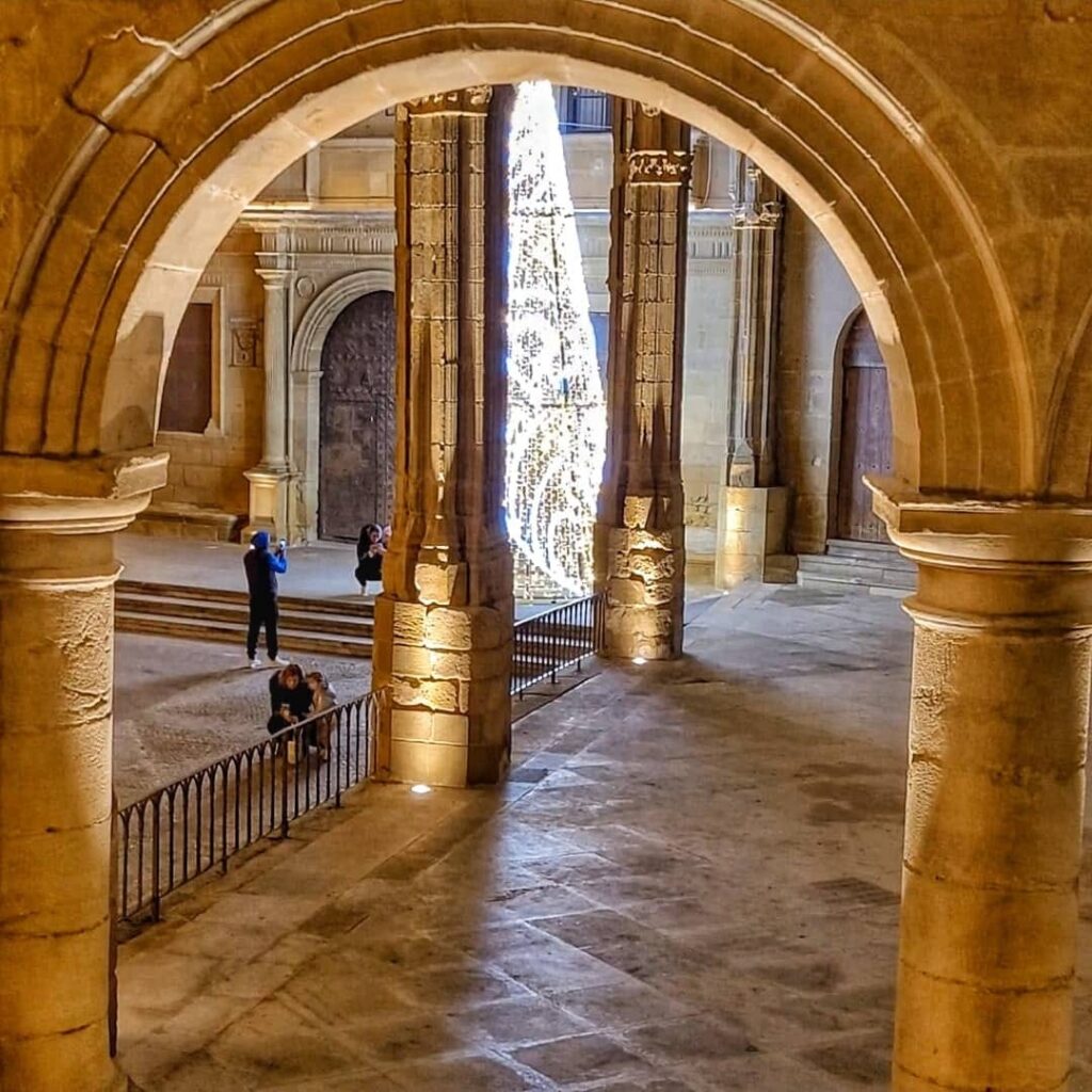lonja de Alcañiz con luces de Navidad