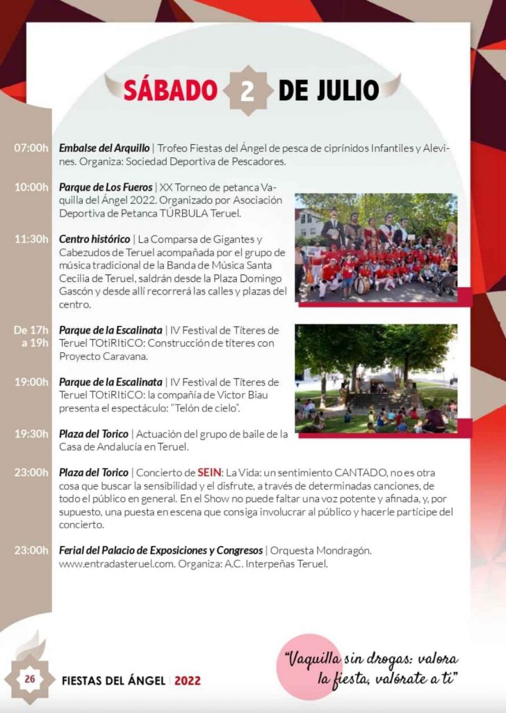 programa fiestas vaquilla teruel 2022 sábado 2 de julio
