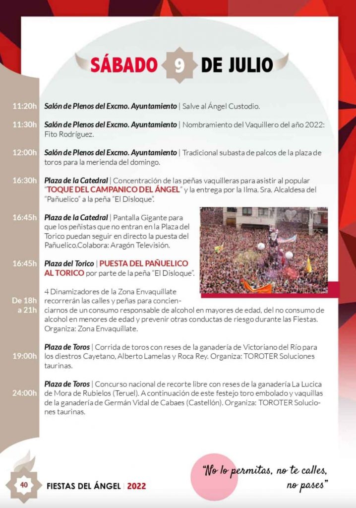 programa fiestas vaquilla teruel 2022 sábado 9 de julio